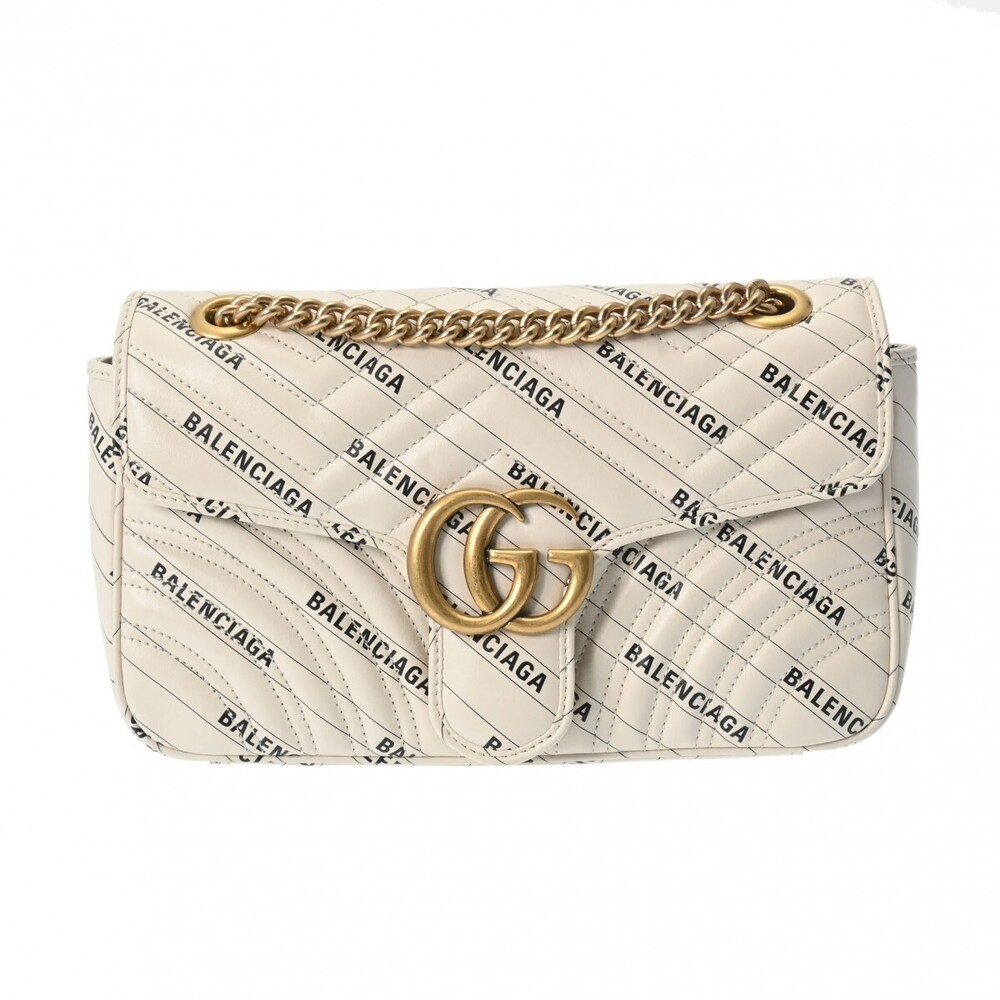 GUCCI GG Marmont Balenciaga Collaboration Shoulder Bag Ivory White Leather